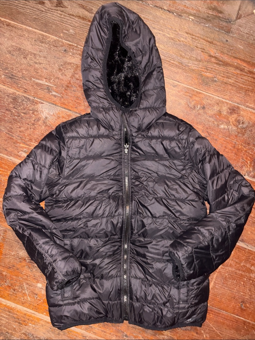Lands' End Kids Black Quilted Hooded Puffer Jacket